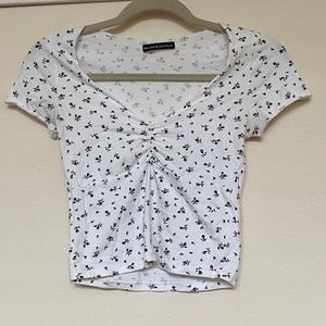 White + Black Flower Print Brandy Melville Crop Top